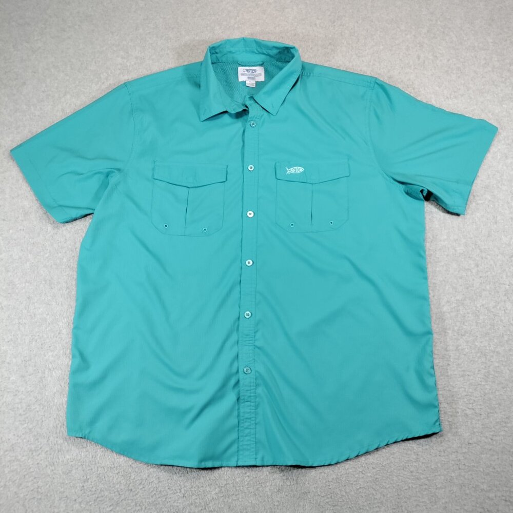 Aftco Fishing Shirt Mens XL Turquoise Ripstop Vented Lightweight Short Sleeve